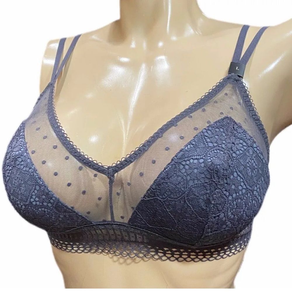 Victoria’s Secret Mesh & dots sexy unlined lace bralette Bra Gray Medium